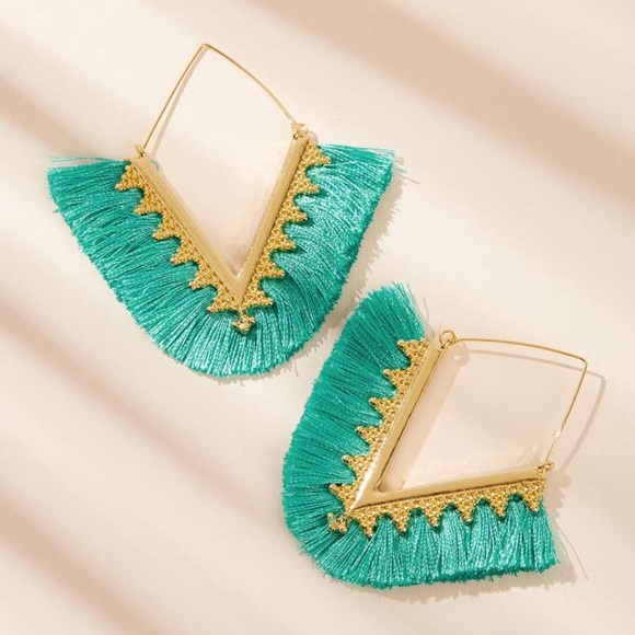 Green with Envy TAssel Earrings - Picture 3 of 3